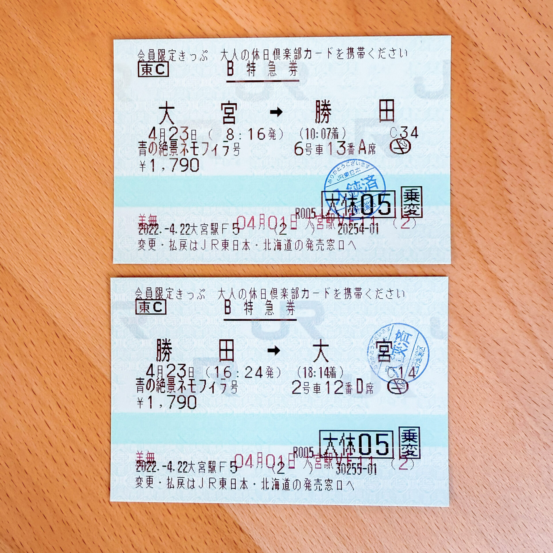 大宮駅から勝田駅ゆきB特急券