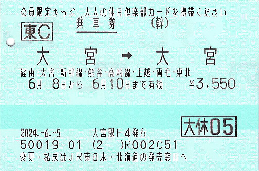 大宮駅から大宮駅ゆき普通乗車券